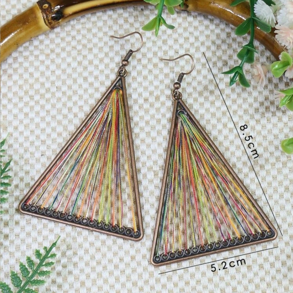 Triangle Multicolored Threaded Earrings - Picture 3 of 3